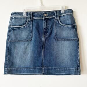 White House Black Market Jean Skirt Denim Mini Size 12 A-Line Classic Dark Wash